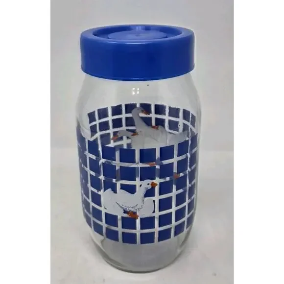 VTG Carlton Blue Lidded Glass Geese & Duck Jar 3/4 & 2 Liter USA Goose Cottage - Picture 4 of 16